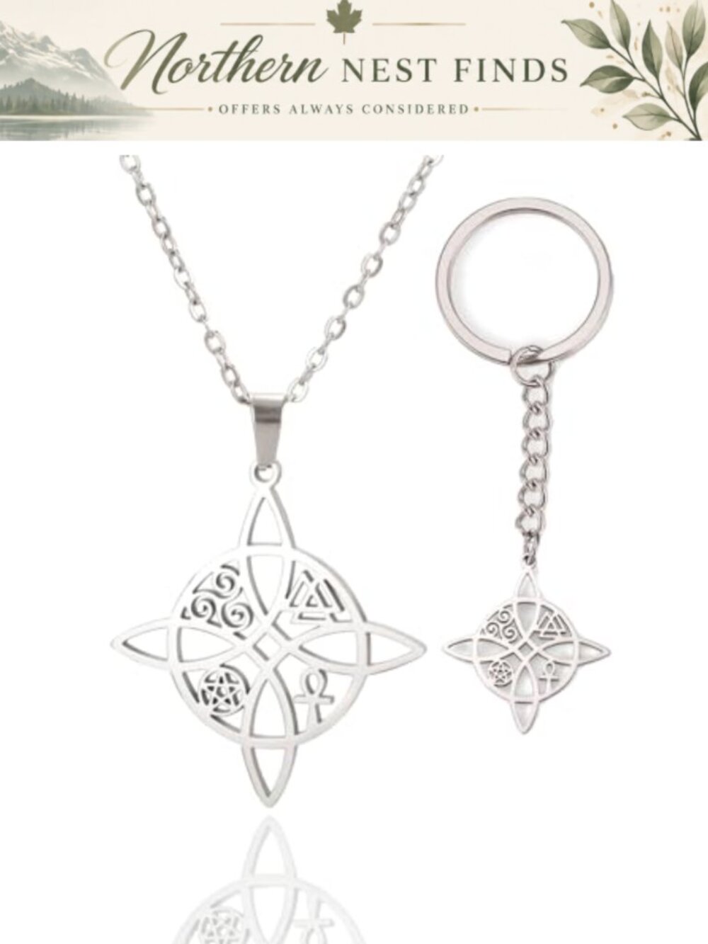 Witches Knot Necklace Stainless Steel Celtic Knot Pendant